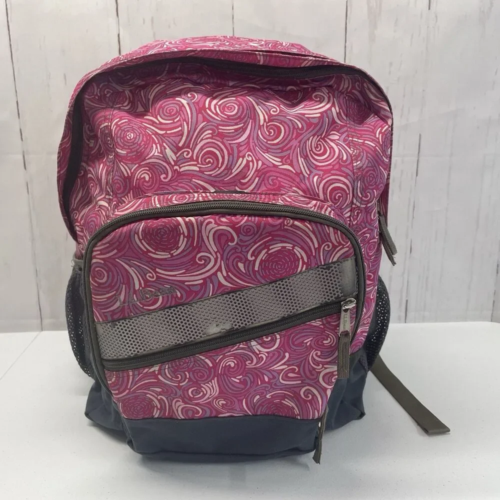 L.L. Bean Deluxe Book Pack Backpack Multi Pink Abstract Print Print Bag Travel